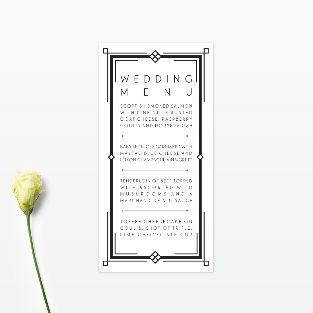 Art Deco Table Menu - Wedding Stationery Art Deco Table Menu