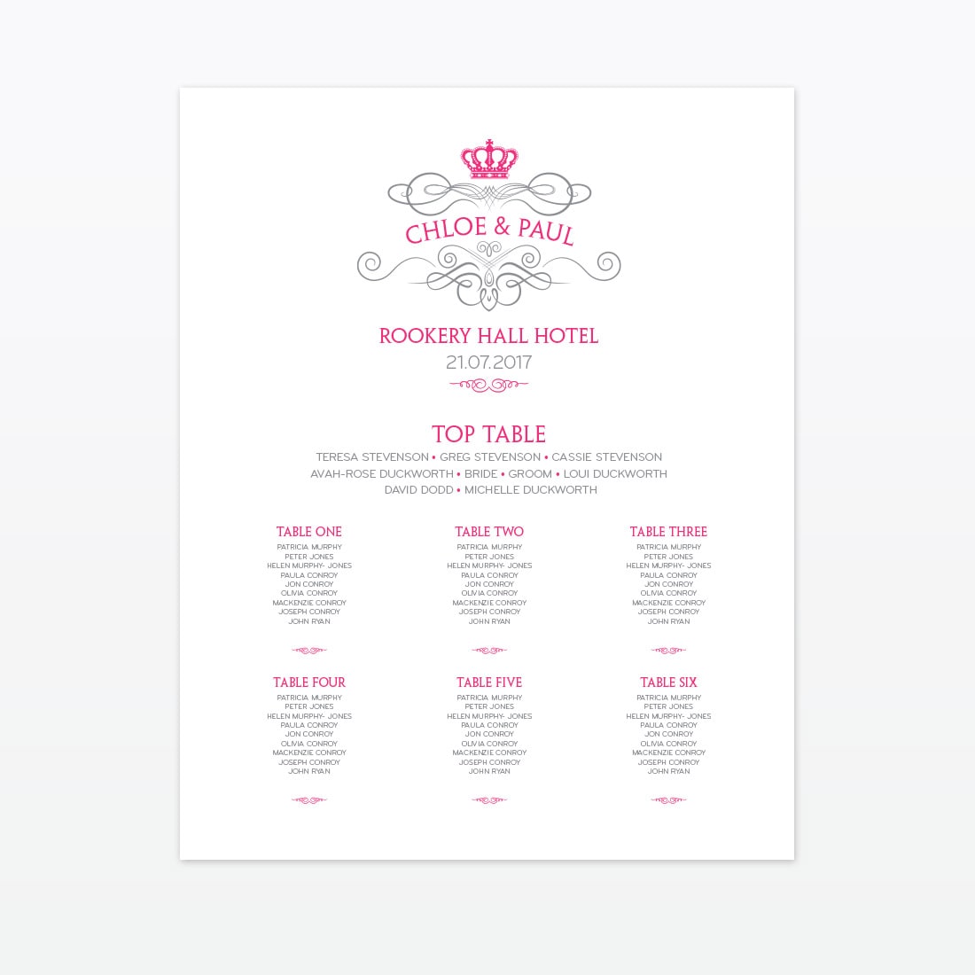 Royal Elegance Table Plan - Wedding Stationery Royal Elegance Table Plan