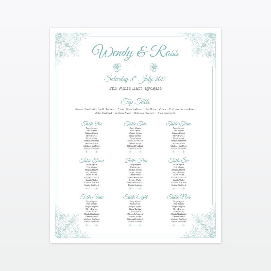 Vintage Chic Table Plan - Wedding Stationery Vintage Chic Table Plan