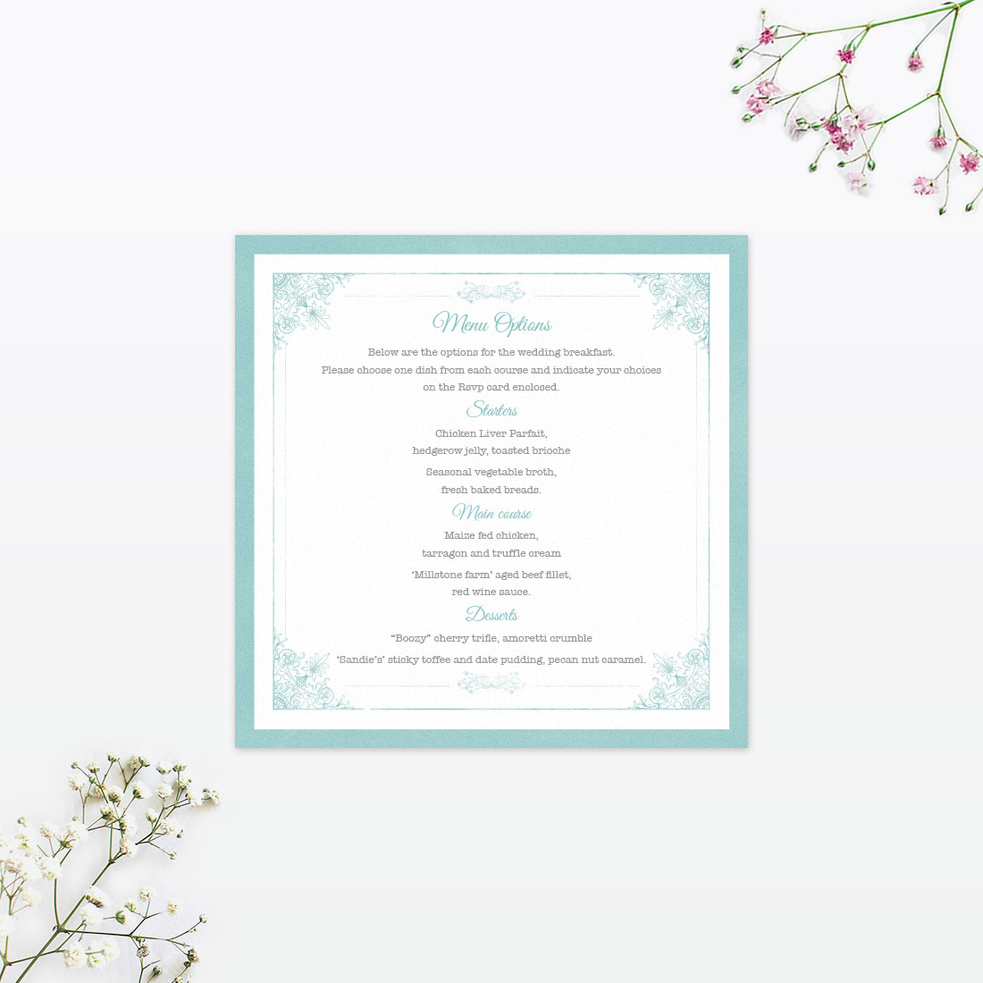 Vintage Chic Invitation Menu - Wedding Stationery Vintage Chic Invitation Menu
