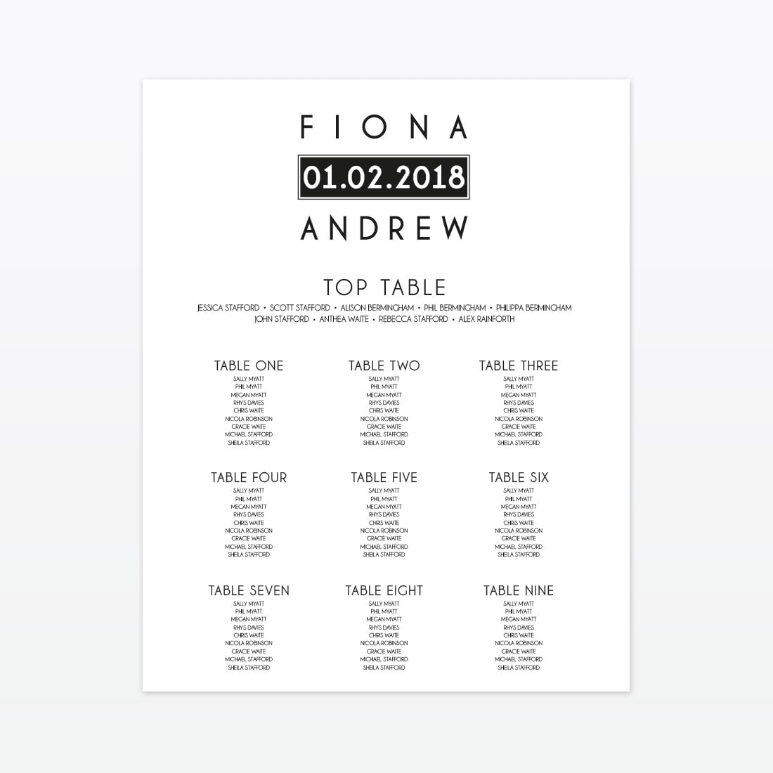 Art Deco Table Plan - Wedding Stationery Art Deco Table Plan