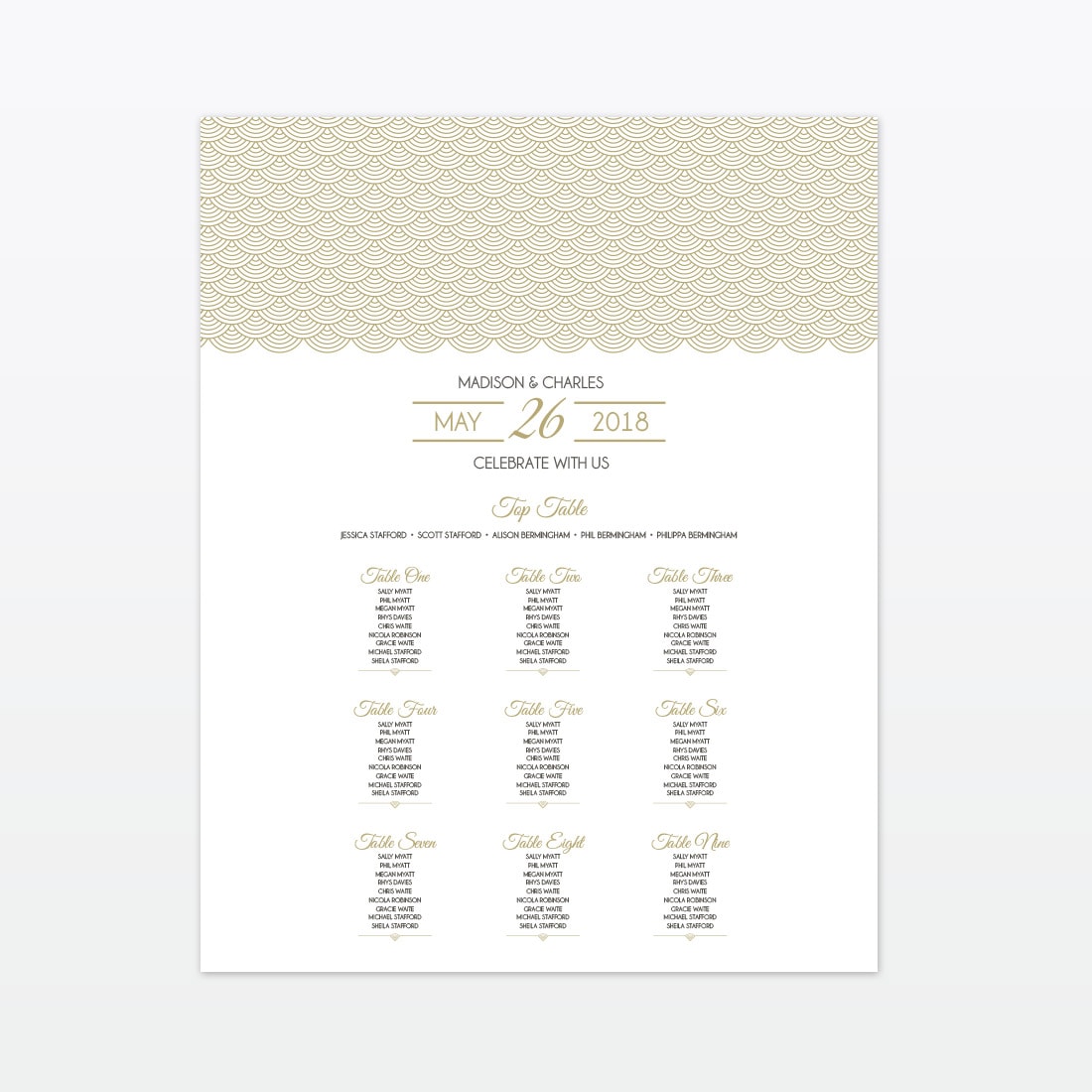 Hollywood Glamour Table Plan - Wedding Stationery Hollywood Glamour Table Plan