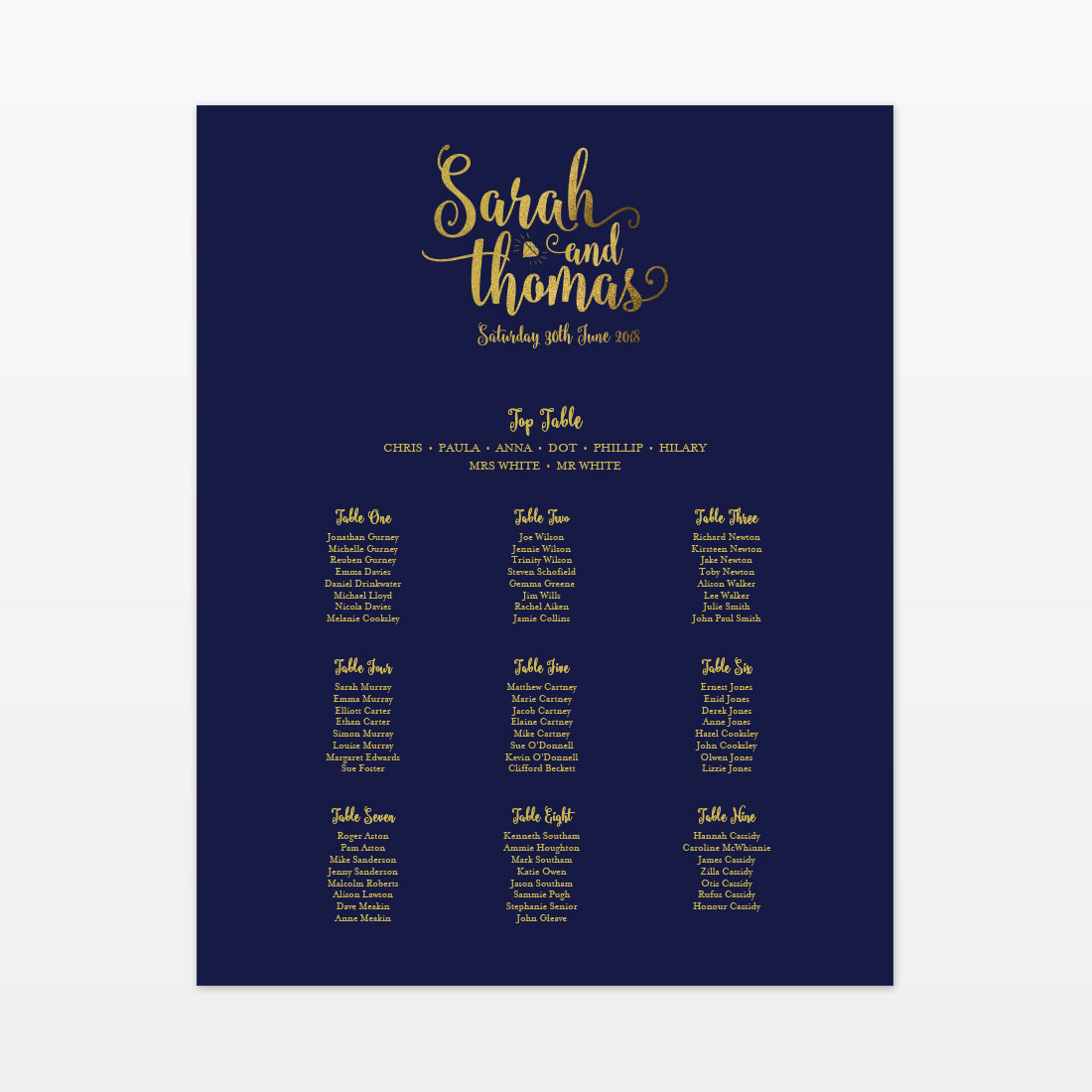 Glitz and Glamour Table Plan - Wedding Stationery Glitz and Glamour Table Plan