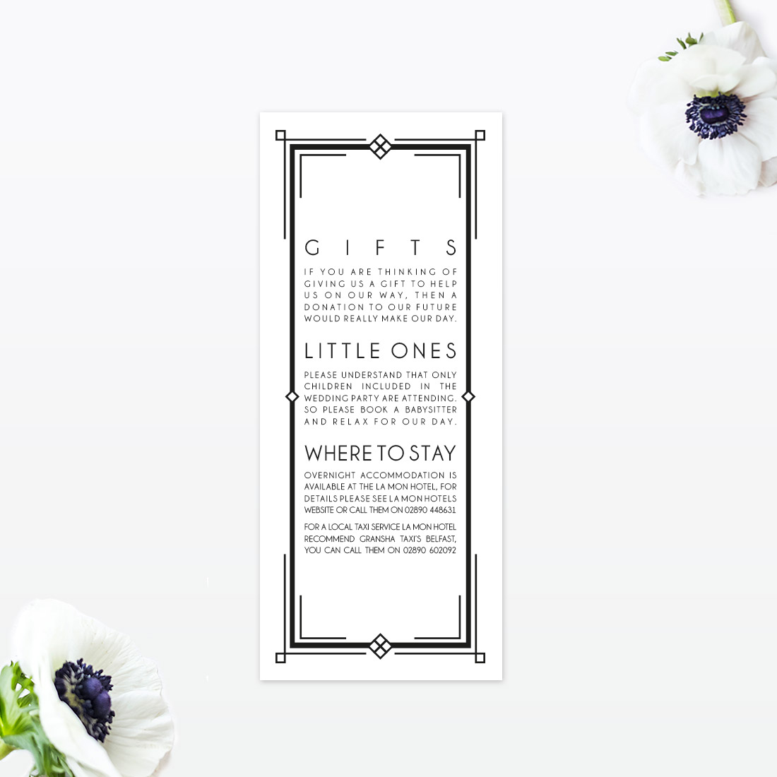 Art Deco Additional Information - Wedding Stationery Art Deco Additional Information