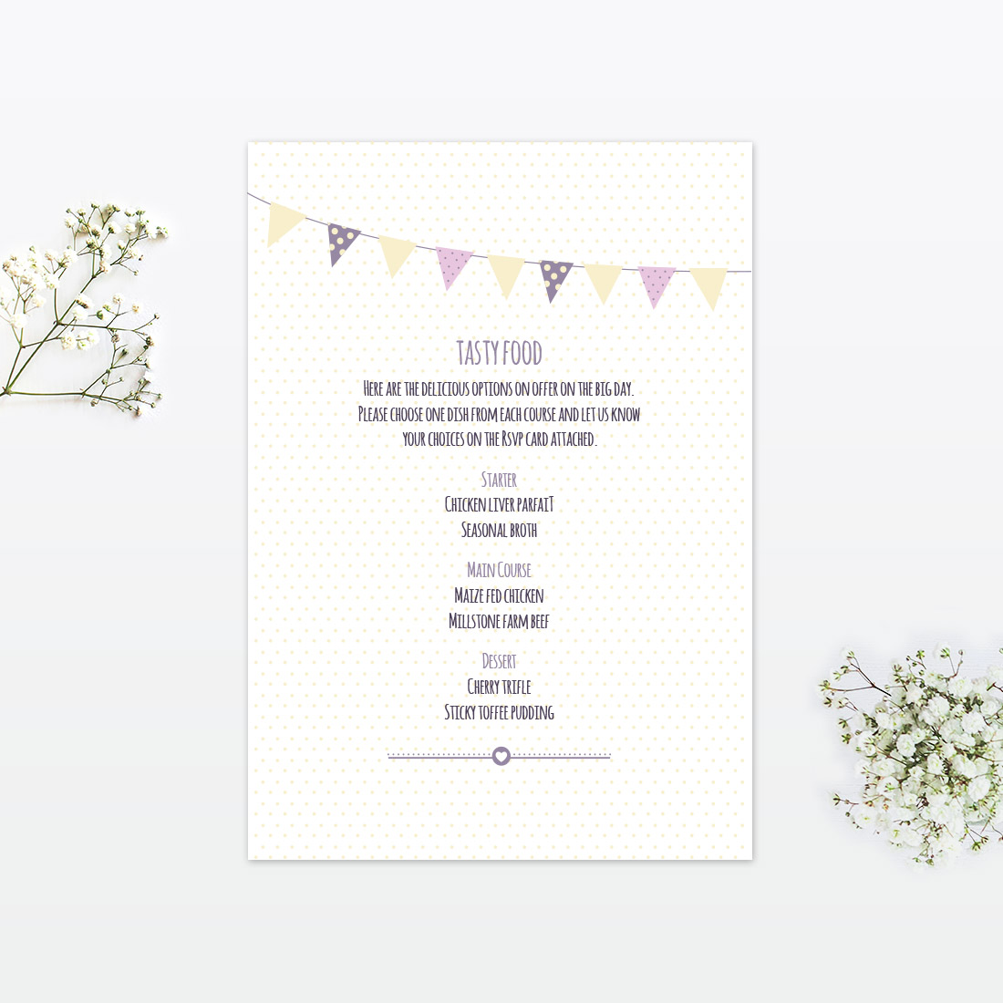 Country Bunting Invitation Menu - Wedding Stationery country bunting wedding invitation menu