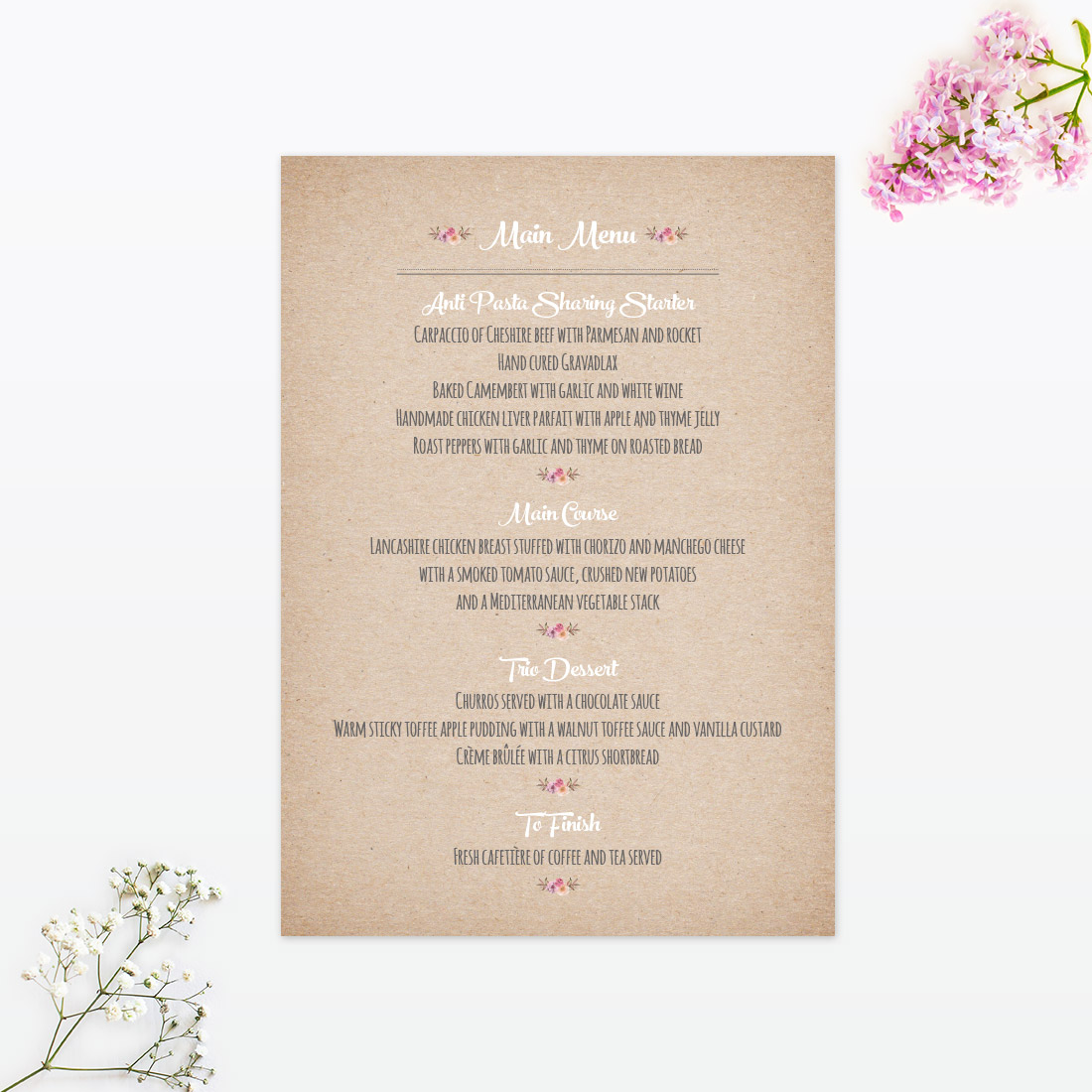 Country Rustic Table Menu - Wedding Stationery Country Rustic Table Menu - Image 2
