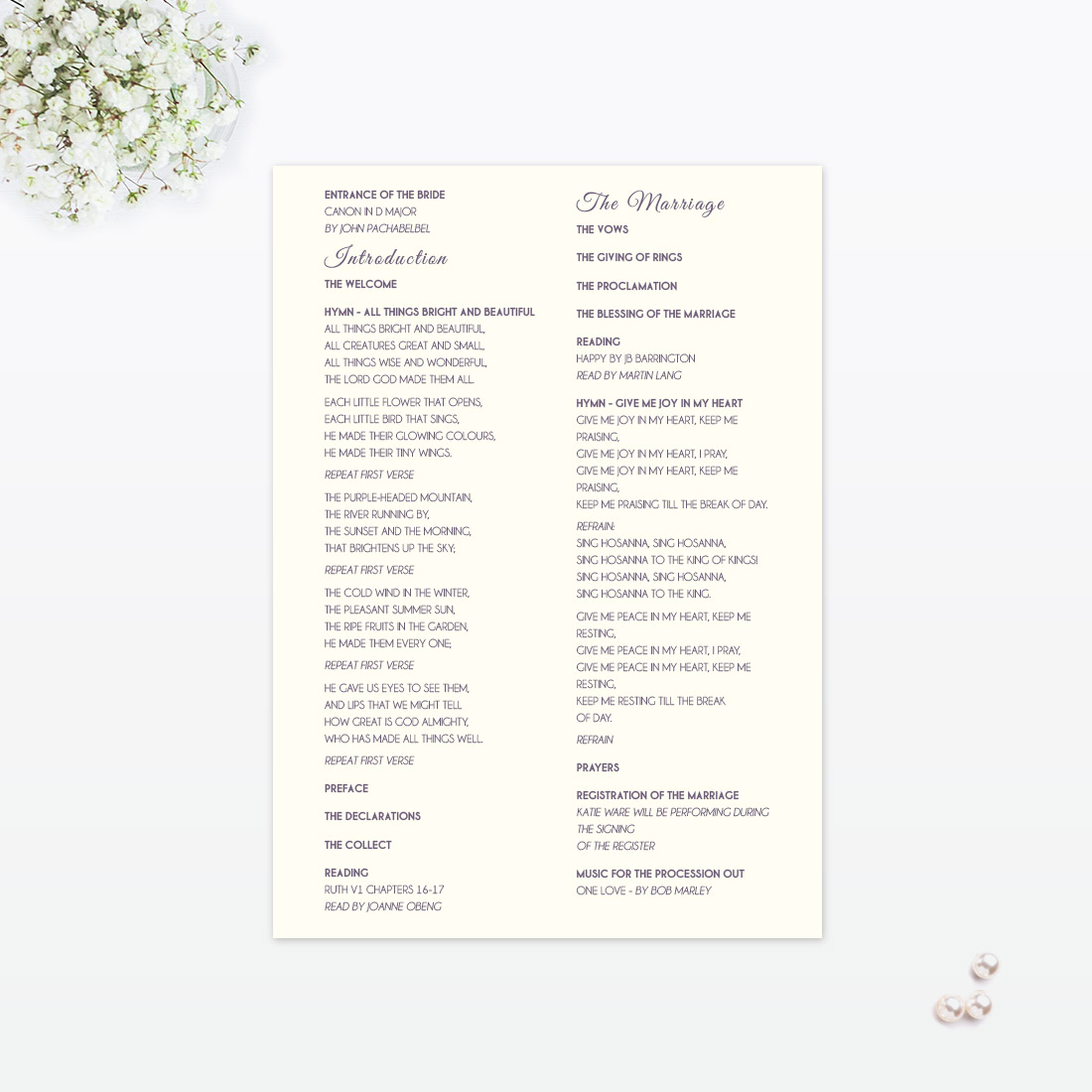 Floral Lace Order Of Service - Wedding Stationery Floral Lace Order Of Service - Image 2