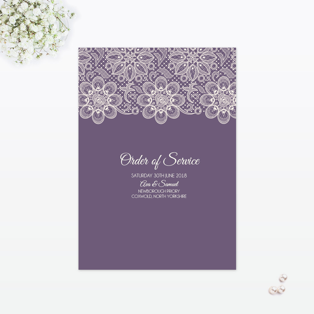 Floral Lace Order Of Service - Wedding Stationery Floral Lace Order Of Service