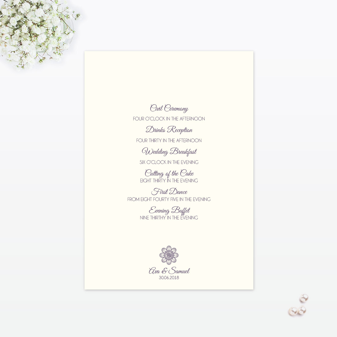 Floral Lace Order of the Day - Wedding Stationery Floral Lace Order of the Day - Image 2
