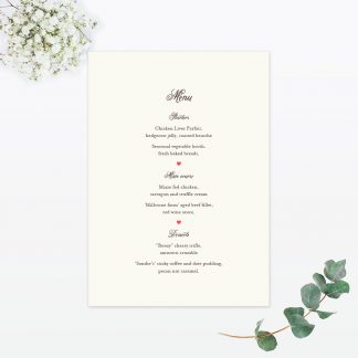 Hearts & Bicycles Table Menu - Wedding Stationery Hearts & Bicycles Invitation Menu