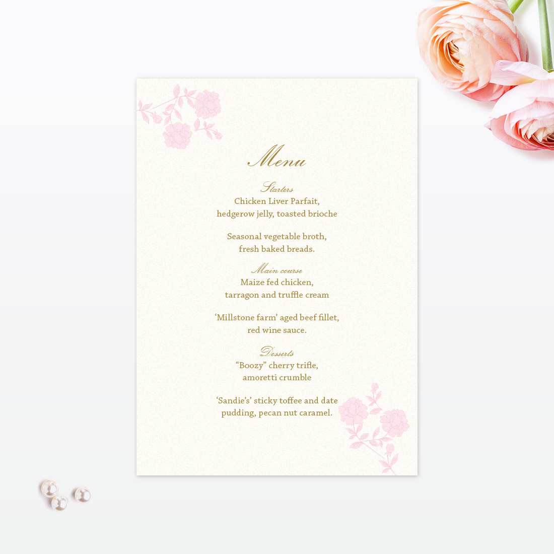 Vintage Chic Invitation Menu - Wedding Stationery Vintage Rose Table Menu