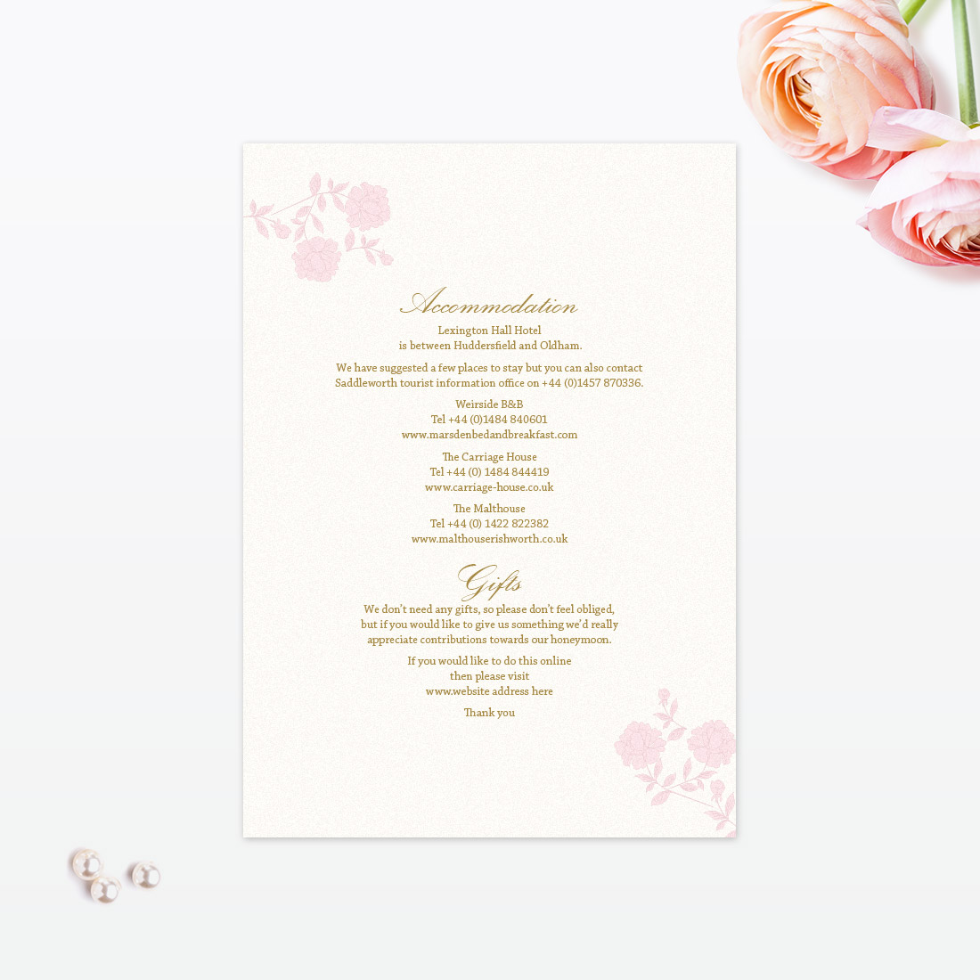 Vintage Rose Additional Information - Wedding Stationery Vintage Rose Additional Information