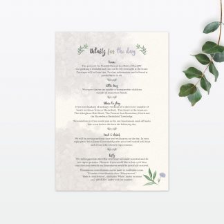 Watercolour Flora Additional Information - Wedding Stationery Watercolour Flora Additional Information