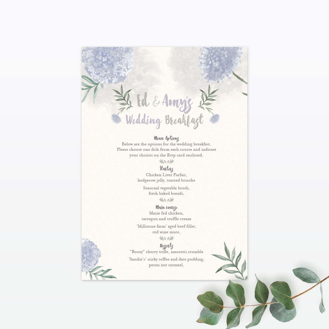 Watercolour Flora Invitation Menu - Wedding Stationery Watercolour Flora Invitation Menu
