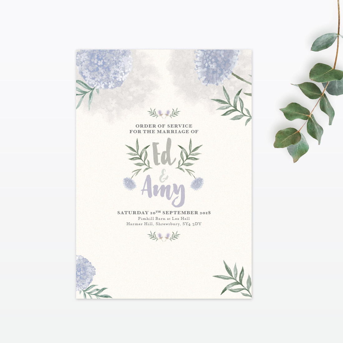 Watercolour Flora Invitation Menu - Wedding Stationery Watercolour Flora Order Service