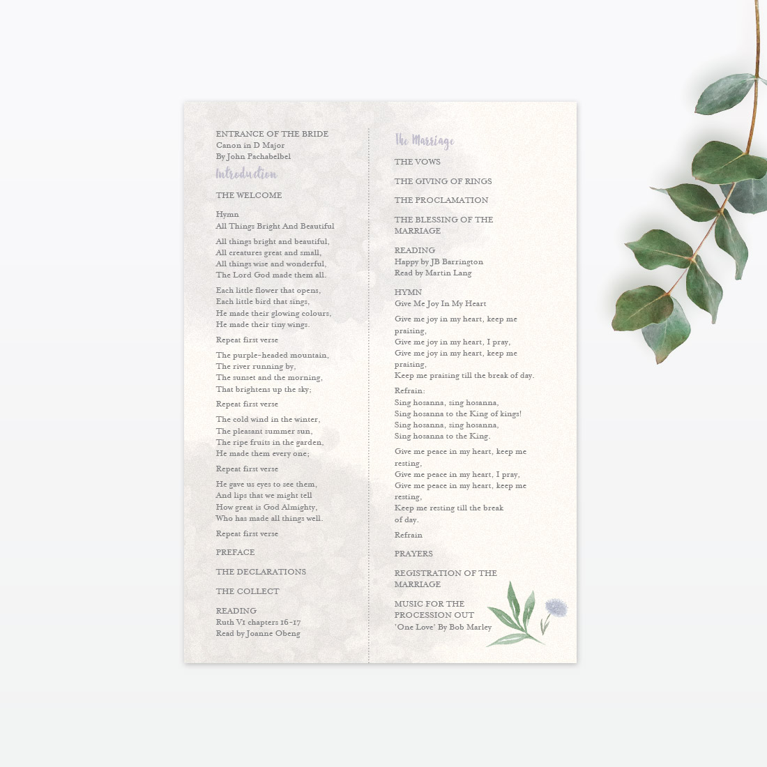 Watercolour Flora Invitation Menu - Wedding Stationery Watercolour Flora Order Service - Image 2