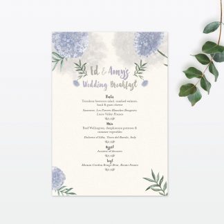 Watercolour Flora Table Menu - Wedding Stationery Watercolour Flora Table Menu