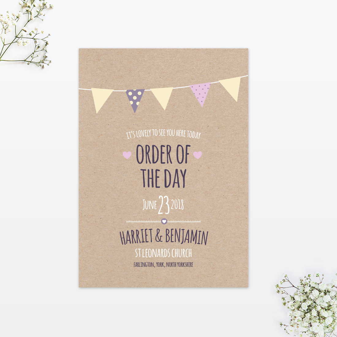 Country Bunting Order of the Day - Wedding Stationery Country Bunting Order of the Day