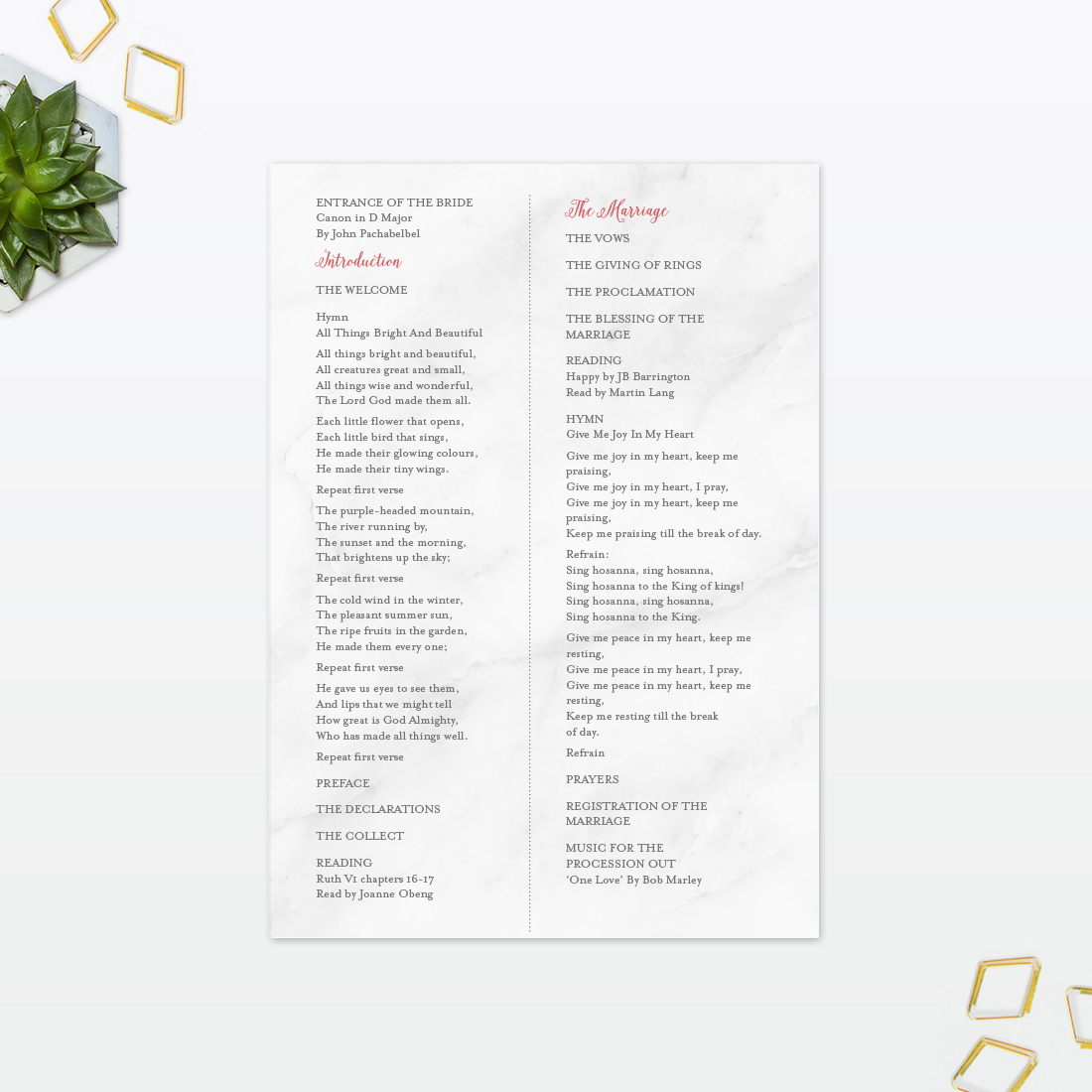 Geometric Order of Service - Wedding Stationery Wedding Geometric Order Of Service Love Invited