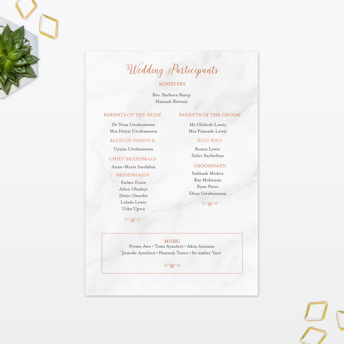 Geometric Order of Service - Wedding Stationery Wedding Geometric Order Of Service Love Invited