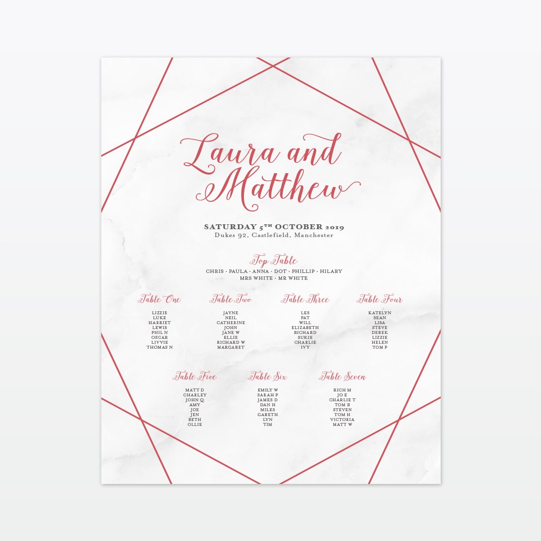 Geometric Table Plan - Wedding Stationery Wedding Table Plan Geometric Love Invited