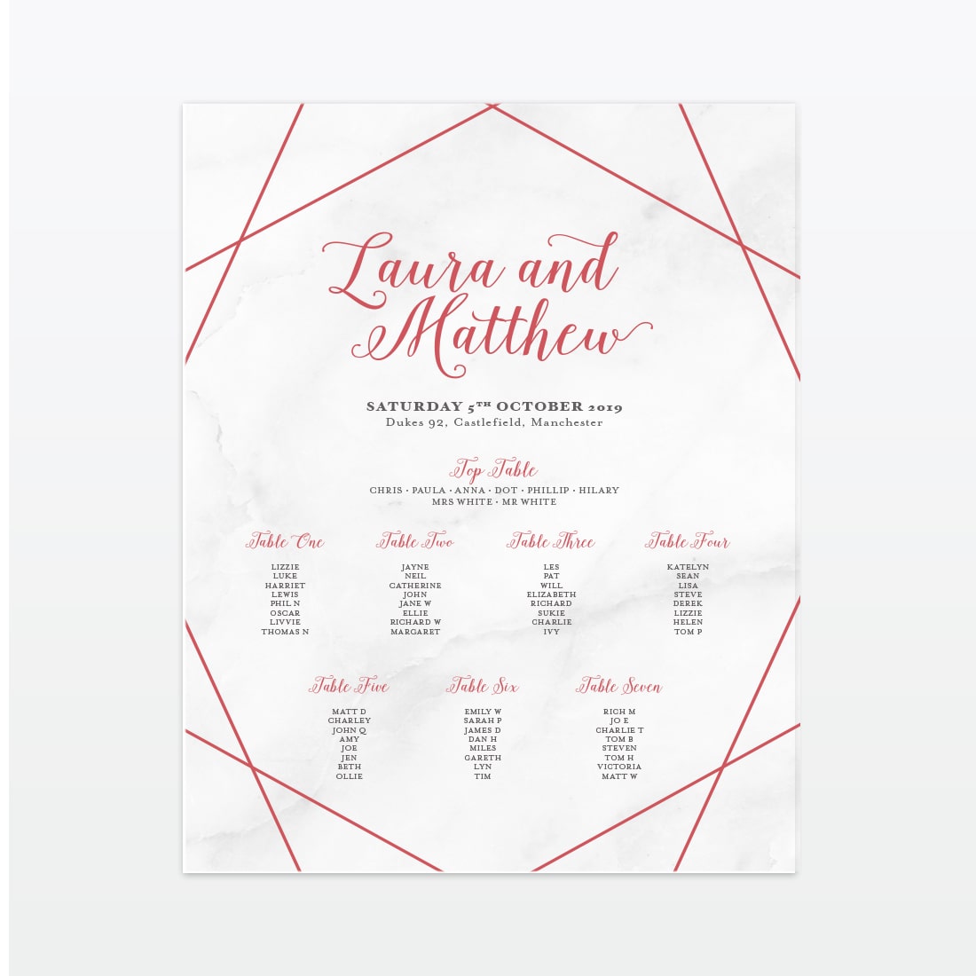 Geometric Table Plan - Wedding Stationery Wedding Table Plan Geometric Love Invited