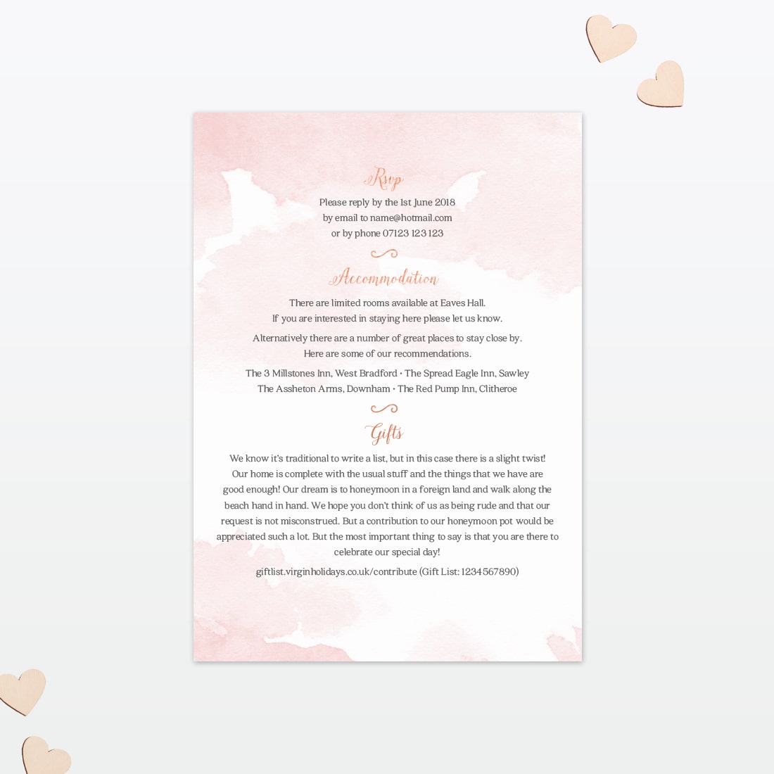 Sweetheart Additional Information - Wedding Stationery Wedding Additional Information Sweetheart Love Invited