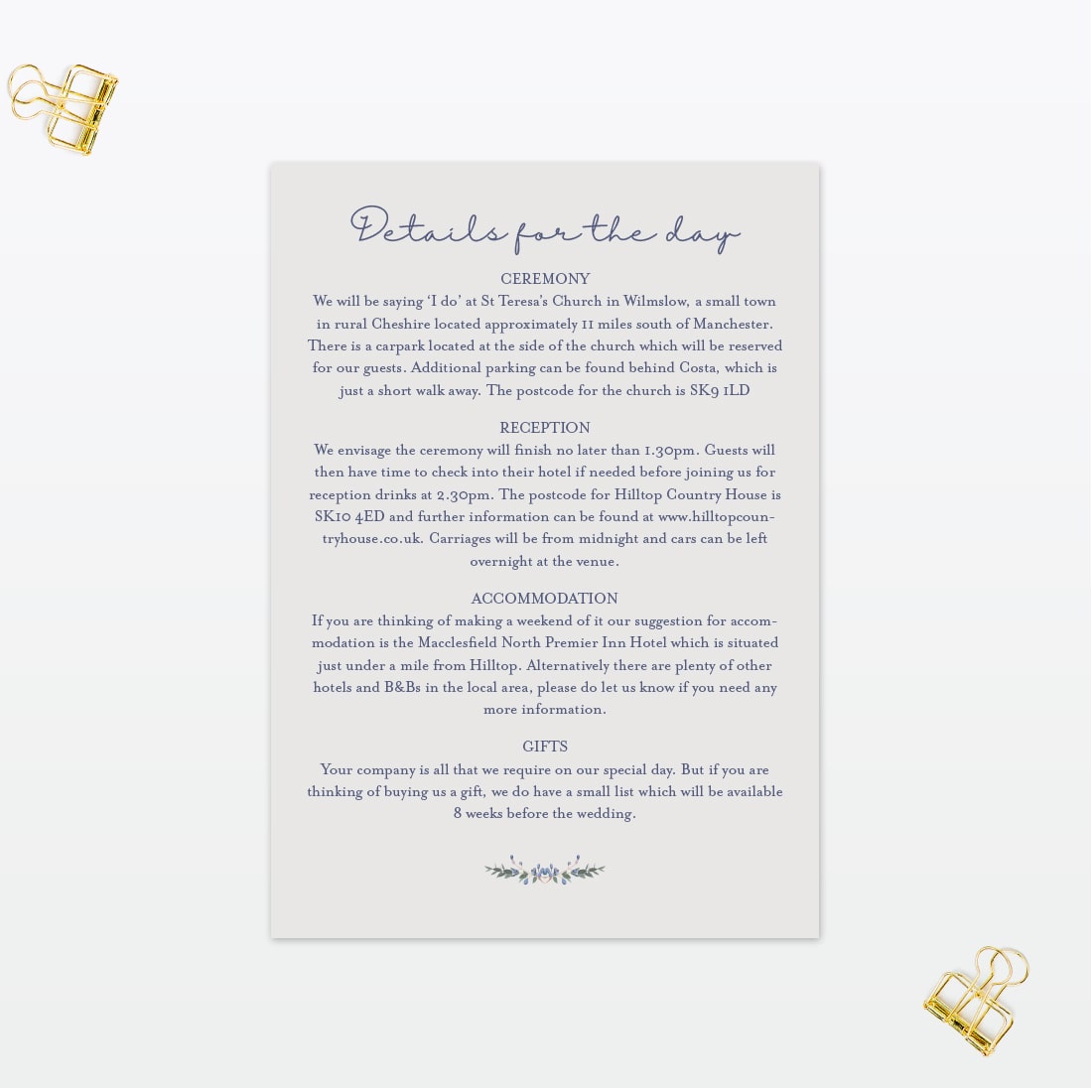 Botanical Additional Information - Wedding Stationery Botanical wedding additional information Card Love invited