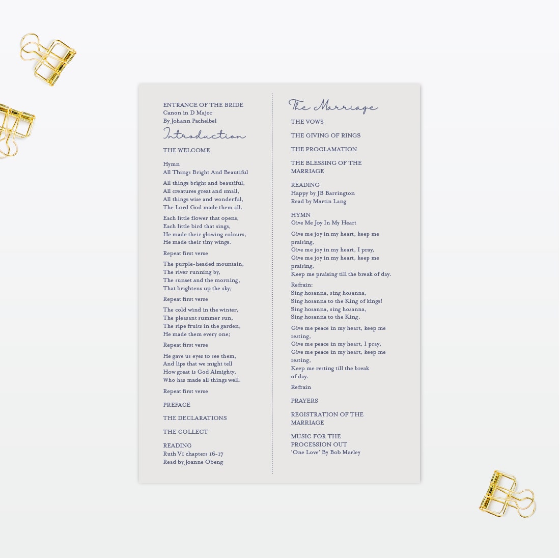 Botanical Order Of Service - Wedding Stationery Botanical wedding order of service Love Invited