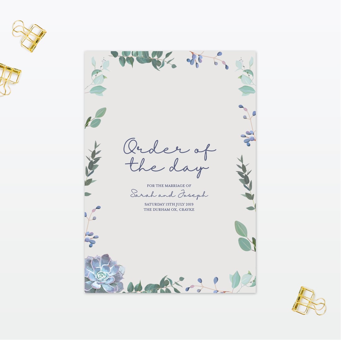 Botanical Order Of The Day - Wedding Stationery Botanical Wedding order of the day Love Invited