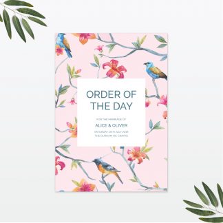 Love Birds Order Of The Day - Wedding Stationery Love Birds wedding order of the day Love Invited