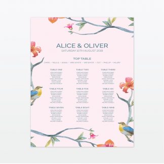 Love Birds Table Plan - Wedding Stationery Love Birds printed wedding table plan Love Invited