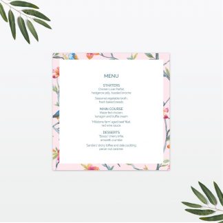 Love Birds Table Menu - Wedding Stationery Love Birds wedding table menu Love Invited