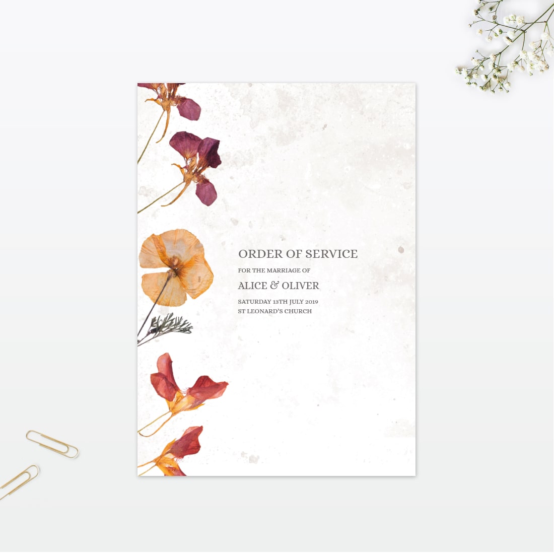 Spring Blossom Order Of Service - Wedding Stationery Spring Blossom Order Of Service
