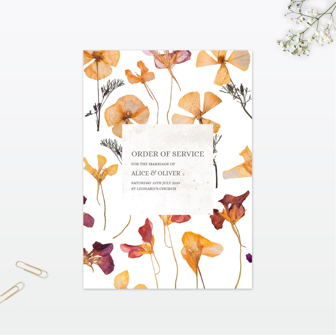 Spring Blossom Order Of Service - Wedding Stationery Spring Blossom wedding order of service vintage Love Invited