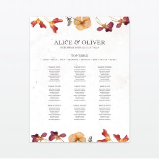 Spring Blossom Table Plan - Wedding Stationery Spring Blossom printed wedding table plan Love Invited