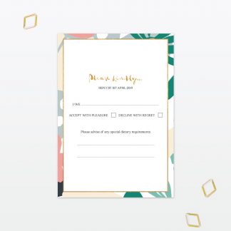 Summertime wedding RSVP postcard with foil Love Invited