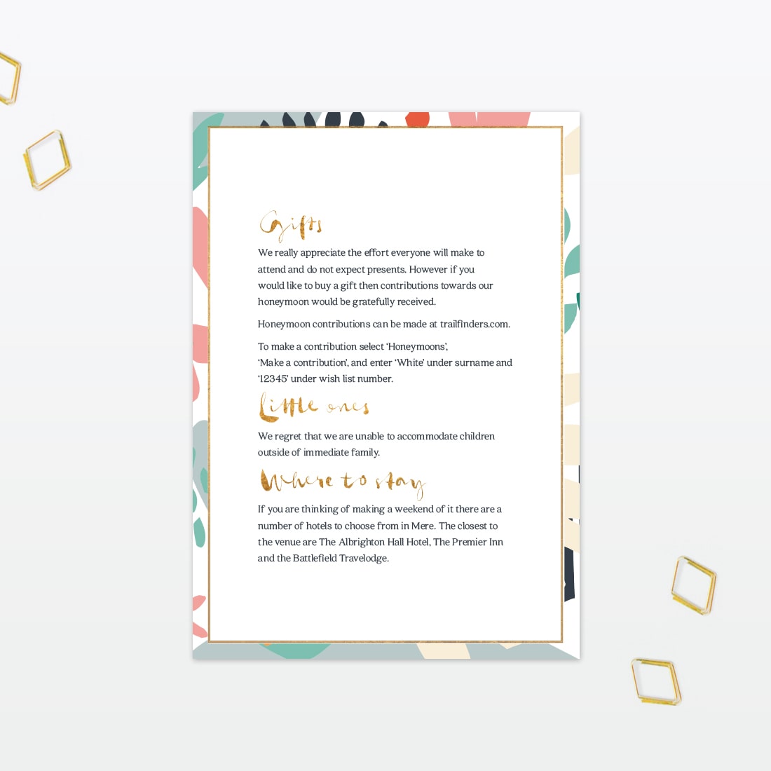 Summertime Additional Information - Wedding Stationery Summertime wedding additional information card with foil Love Invited