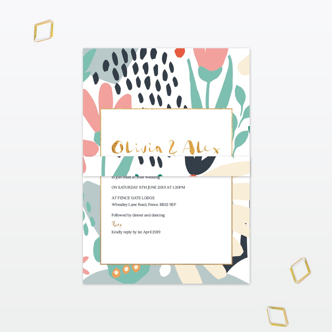 Summertime Wedding Invitation - Wedding Stationery Summertime single card wedding invitation with belly band and foil Love Invited