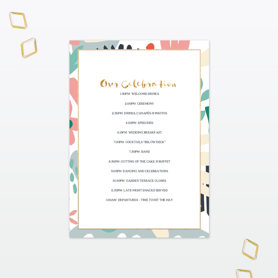 Summertime Order Of The Day - Wedding Stationery Summertime wedding order of the day foil Love Invited