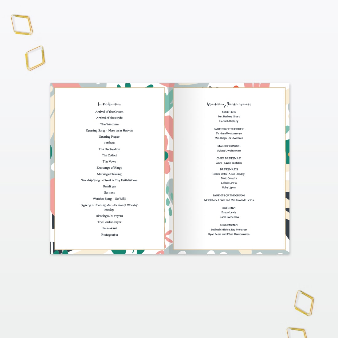 Summertime Order of Service - Wedding Stationery Summertime Wedding Order of Service foil Love Invited