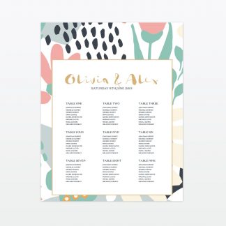 Summertime wedding printed table plan framed Love Invited