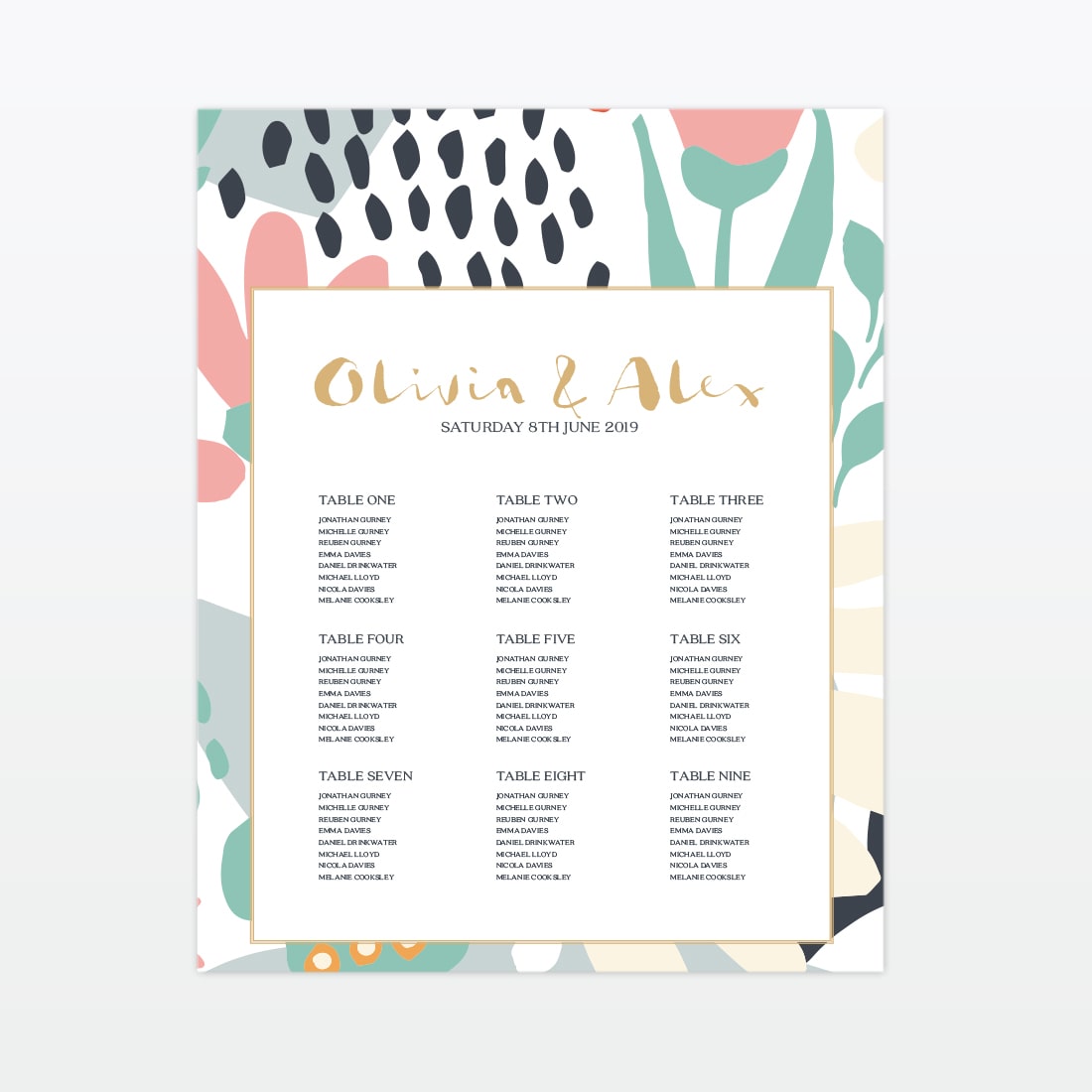 Summertime Table Plan - Wedding Stationery Summertime wedding printed table plan framed Love Invited