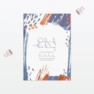 Abstract Brushstroke Order Of The Day - Wedding Stationery Abstract Brushstroke Modern wedding order of the day with foil Love Invited