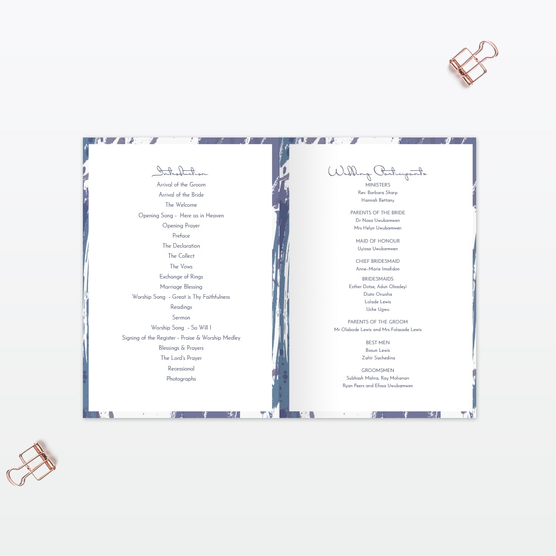 Abstract Brushstroke Order Of Service - Wedding Stationery Abstract Brushstroke wedding order of service 4 page Love Invited