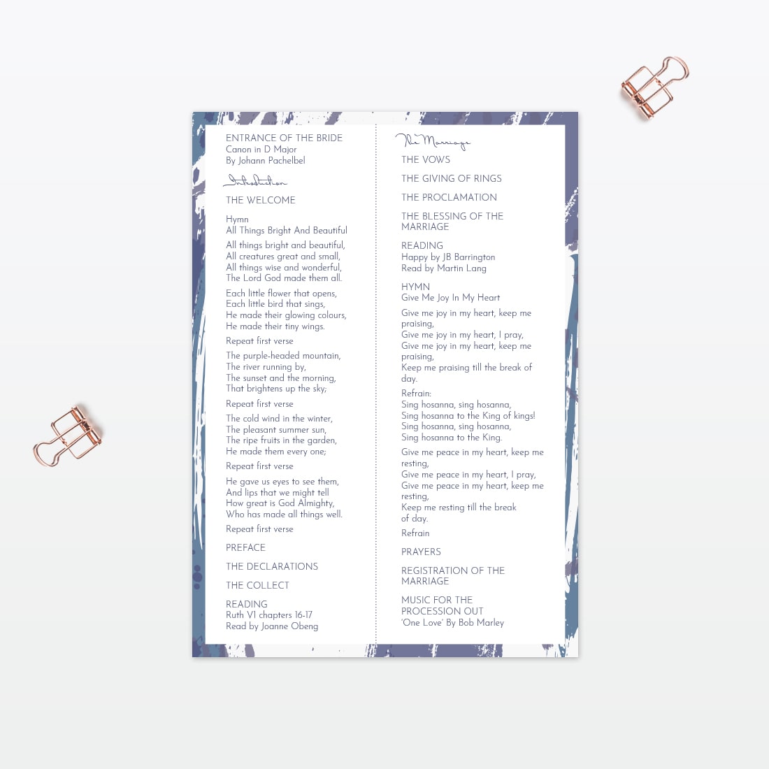 Abstract Brushstroke Order Of Service - Wedding Stationery Abstract Brushstroke wedding order of service with foil Love Invited