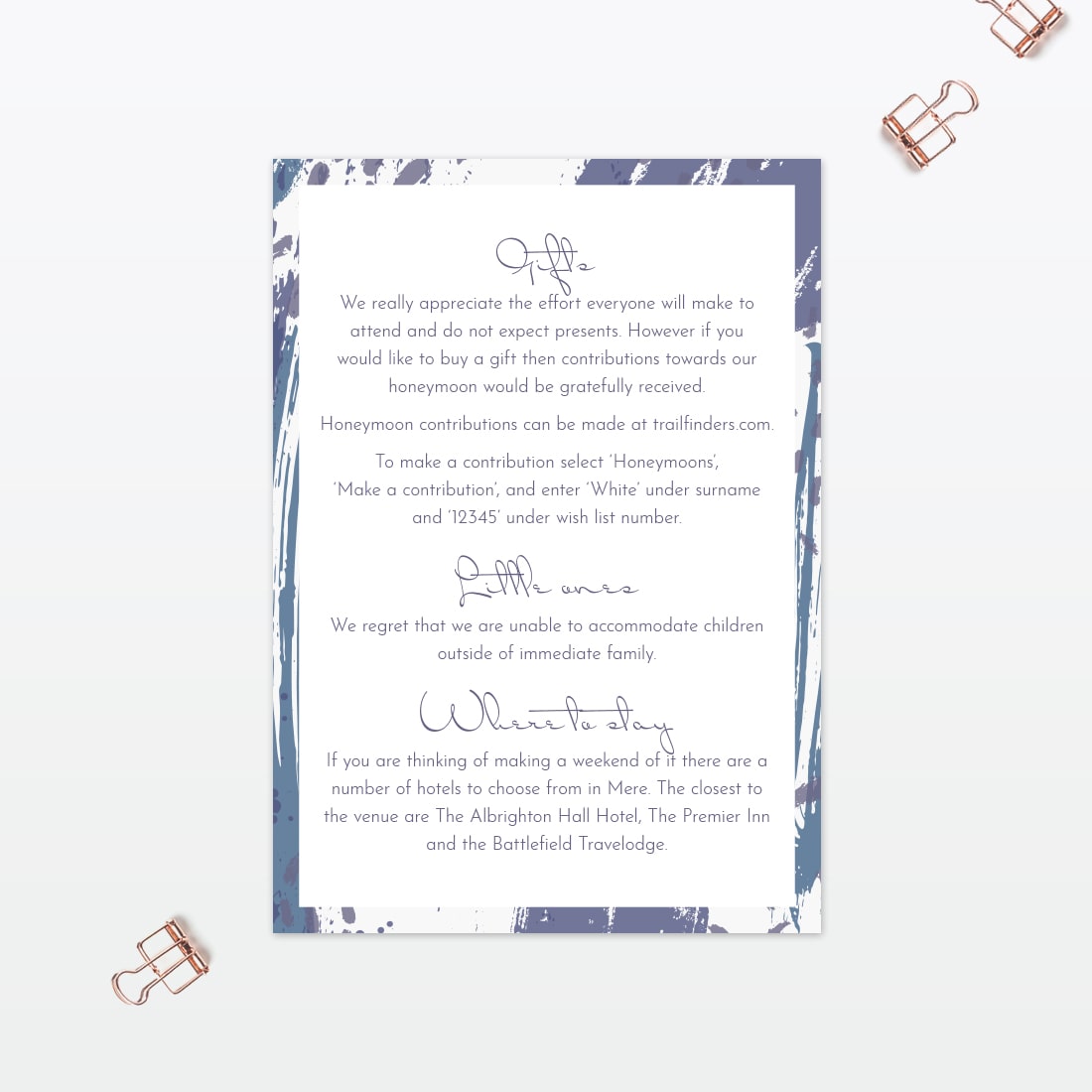 Abstract Brushstroke Additional Information - Wedding Stationery Abstract Brushstroke modern wedding additional information card Love Invited