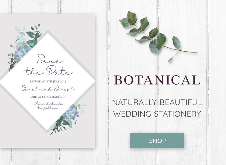 Botanical themed wedding stationery save the date Love Invited