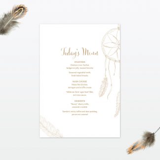 Dreamcatcher Table Menu - Wedding Stationery dreamcatcher wedding table menu2 min 1