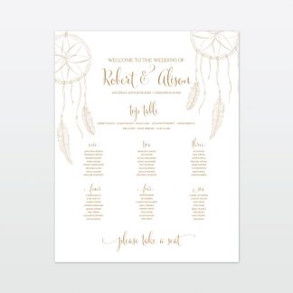 Dreamcatcher Table Plan - Wedding Stationery dreamcatcher wedding table plan printed